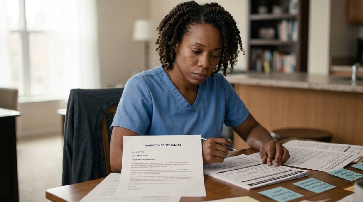 A worker standing their ground — protected-rights feel, not confrontational