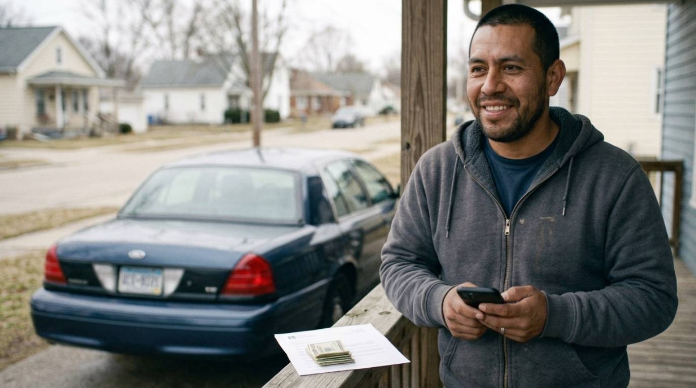 Person on their phone starting the free review, looking more in control