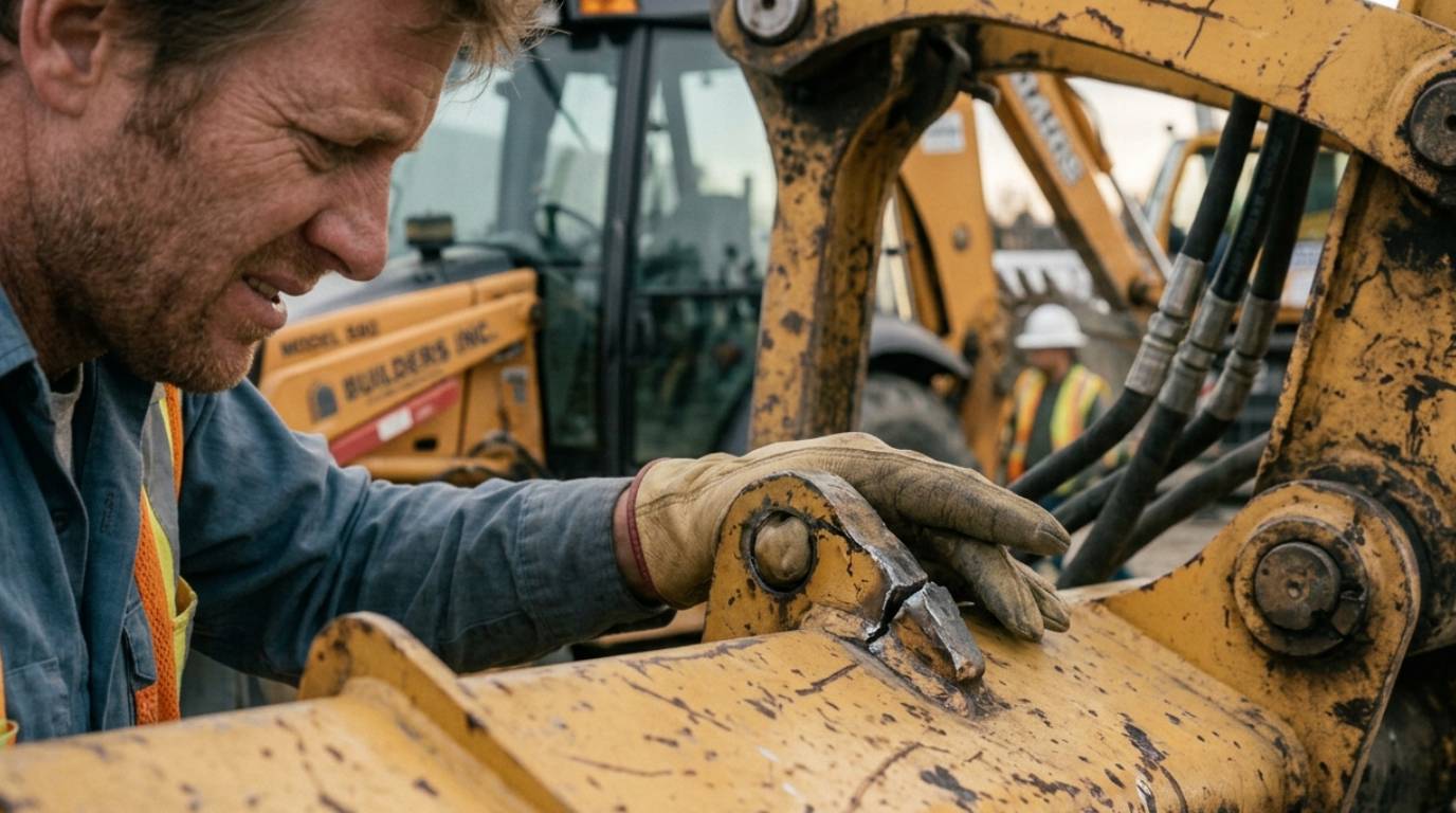 A job site with equipment, a work vehicle, and another crew — more than one party present
