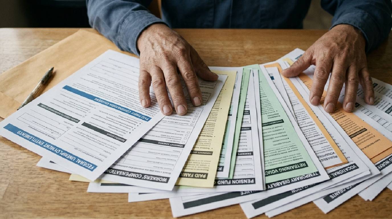 A folder of benefit documents fanned out — more categories than people expect